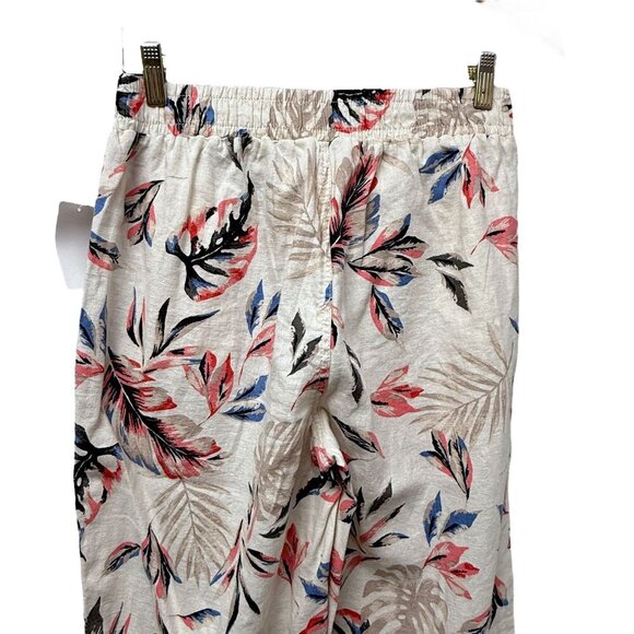 Briggs Wide Leg Pants Linen Blend Beige Floral Size Medium Elastic Waist - Picture 7 of 11